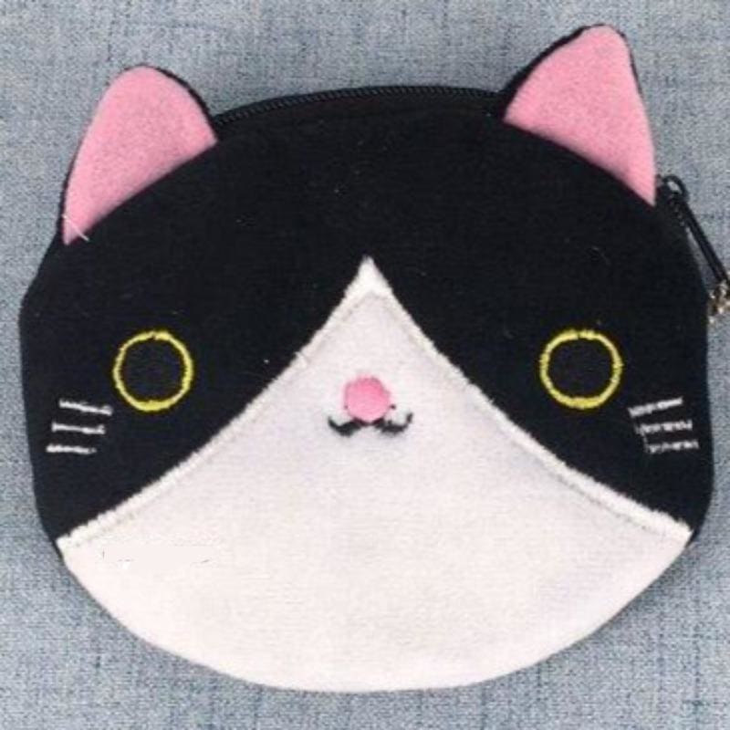 Charming Cat Head Wallet with Coin Pocket & Zipper Closure-Cat Head Wallet-Black and White-7-Colydia