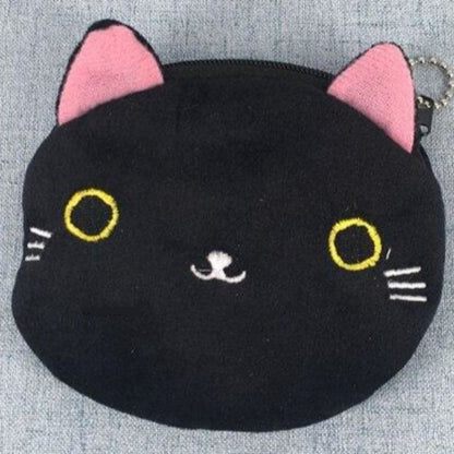 Charming Cat Head Wallet with Coin Pocket & Zipper Closure-Cat Head Wallet-Black-9-Colydia