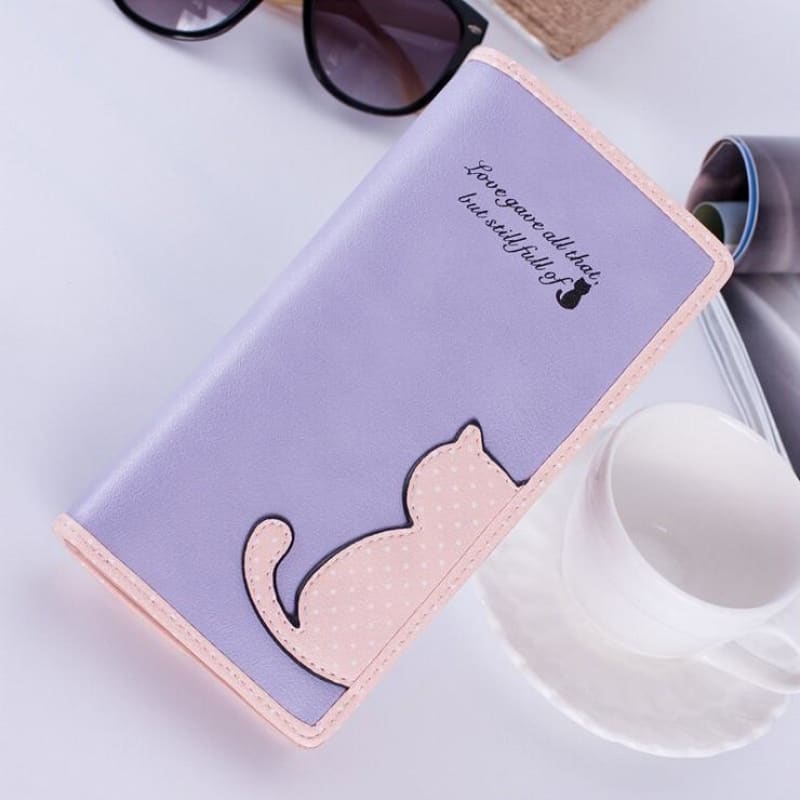 Women's Cute Cat Wallet - Synthetic Leather, Large Capacity-Wallet-Purple / Pink-5-Colydia