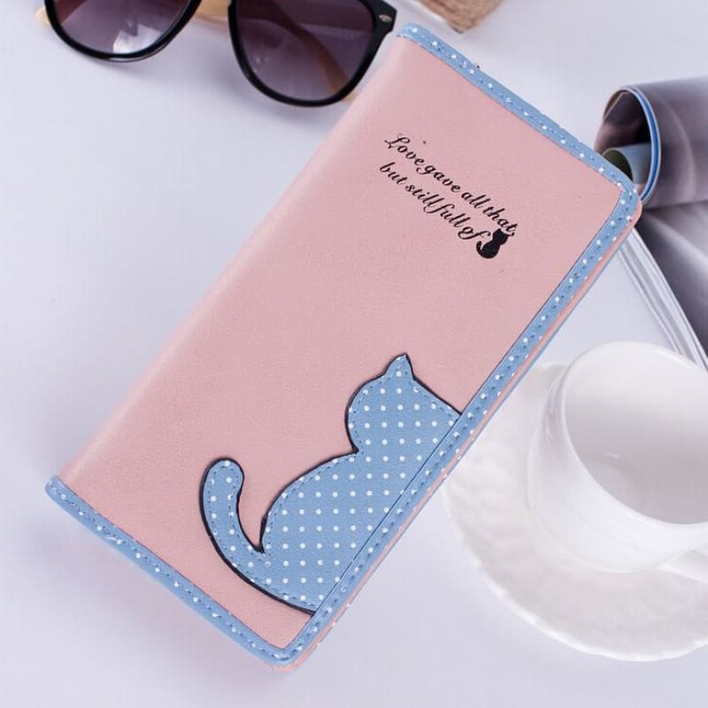 Women's Cute Cat Wallet - Synthetic Leather, Large Capacity-Wallet-Pink / Blue-6-Colydia