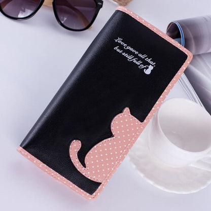 Women's Cute Cat Wallet - Synthetic Leather, Large Capacity-Wallet-Black / Pink-3-Colydia