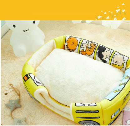 Charming Cotton School Bus Pet Bed with Removable Mat, Multiple Sizes-Pet Bed-6-Colydia