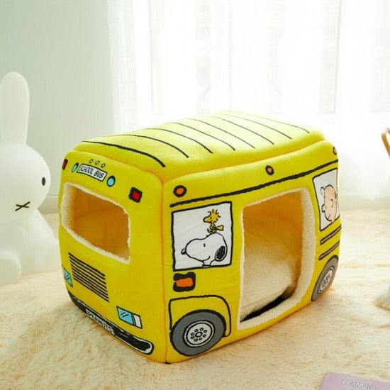 Charming Cotton School Bus Pet Bed with Removable Mat, Multiple Sizes-Pet Bed-3-Colydia