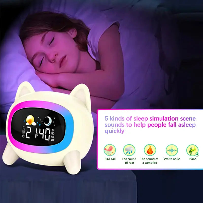 Children's Kitten Alarm Clock - Nightlight & Soothing Sounds-Children's Alarm Clock-3-Colydia