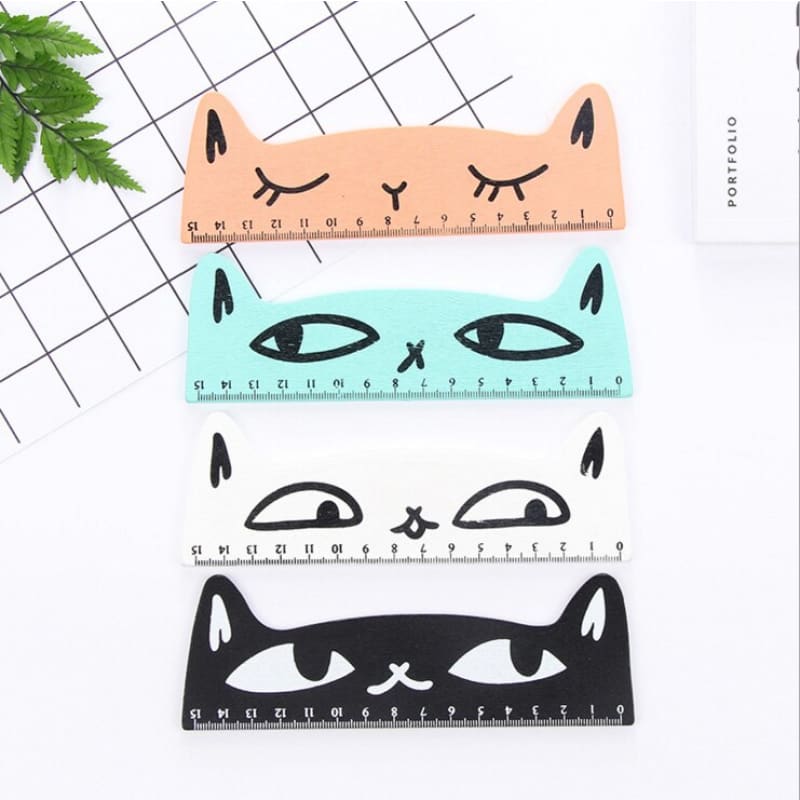 Cute 15 cm Wooden Cat Head Ruler - Perfect for Kids & Cat Lovers-Wooden Ruler-9-Colydia