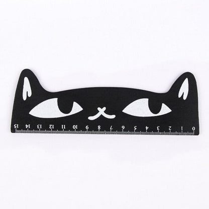 Cute 15 cm Wooden Cat Head Ruler - Perfect for Kids & Cat Lovers-Wooden Ruler-Black-13-Colydia