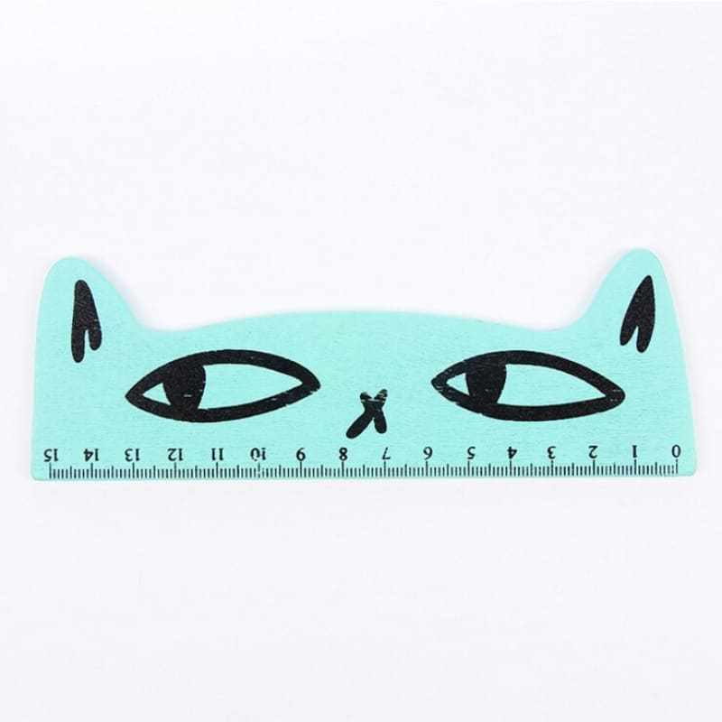 Cute 15 cm Wooden Cat Head Ruler - Perfect for Kids & Cat Lovers-Wooden Ruler-Blue-14-Colydia