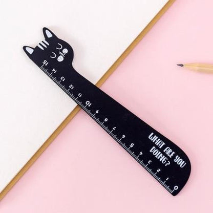 15cm Wooden Cat-Shaped Ruler - Fun & Unique School Supplies-Wooden Cat-Shaped Ruler-Black-5-Colydia