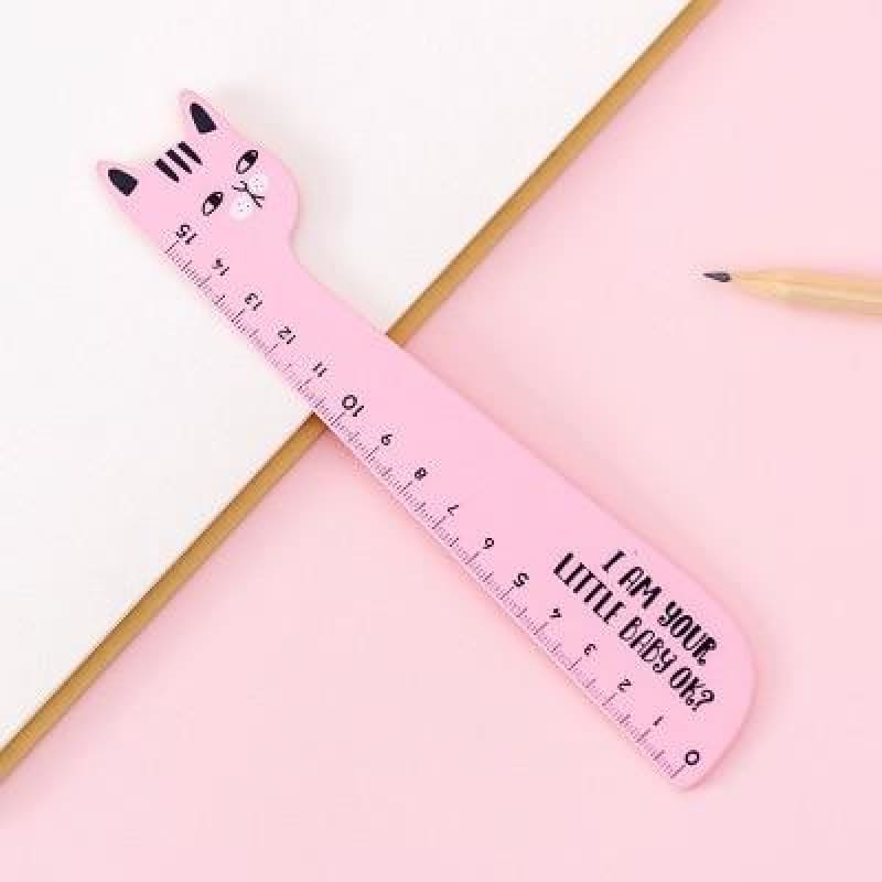 15cm Wooden Cat-Shaped Ruler - Fun & Unique School Supplies-Wooden Cat-Shaped Ruler-Pink-6-Colydia