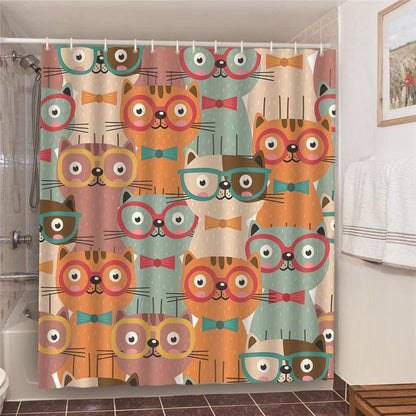 Eco-Friendly Cat Shower Curtain with Glasses – Waterproof & HD Print-Product Type: Shower Curtain-1-Colydia