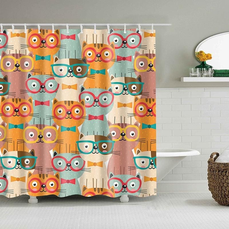 Eco-Friendly Cat Shower Curtain with Glasses – Waterproof & HD Print-Product Type: Shower Curtain-Cats with Glasses-90x180cm-2-Colydia