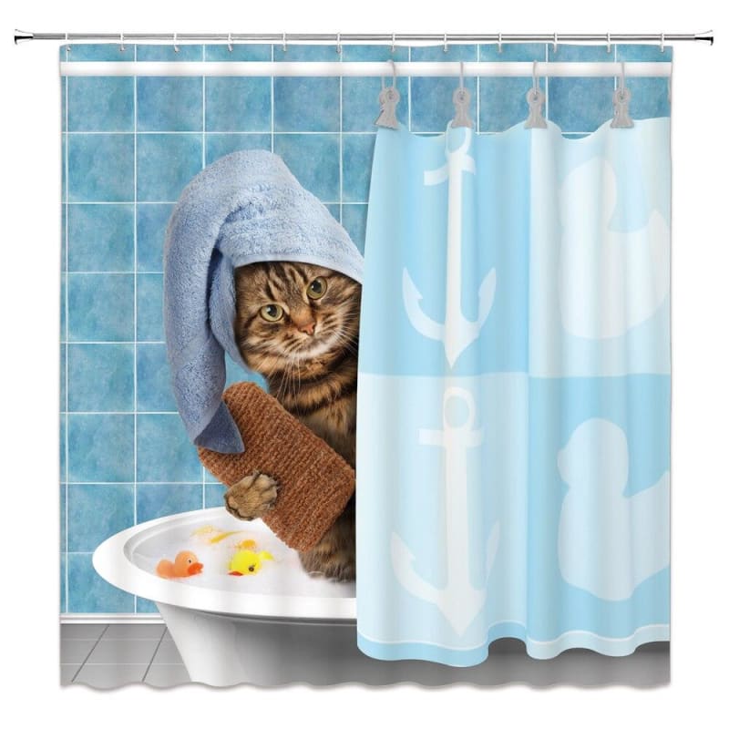 Waterproof Cat Design Shower Curtain - High-Quality Polyester Fabric-Shower Curtain-Cat Shower-90x180cm-2-Colydia