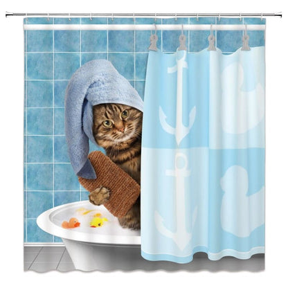 Waterproof Cat Design Shower Curtain - High-Quality Polyester Fabric-Shower Curtain-Cat Shower-90x180cm-2-Colydia