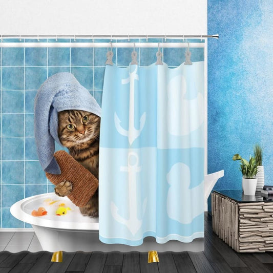 Waterproof Cat Design Shower Curtain - High-Quality Polyester Fabric-Shower Curtain-1-Colydia