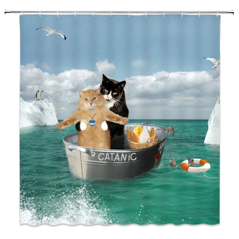 Titanic Cat Design Shower Curtain with HD Print & Free Shipping-Shower Curtain-Titanic Cat-90x180cm-2-Colydia