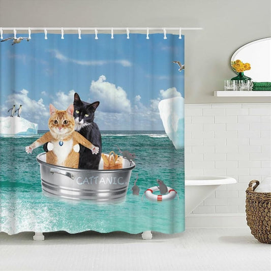 Titanic Cat Design Shower Curtain with HD Print & Free Shipping-Shower Curtain-1-Colydia