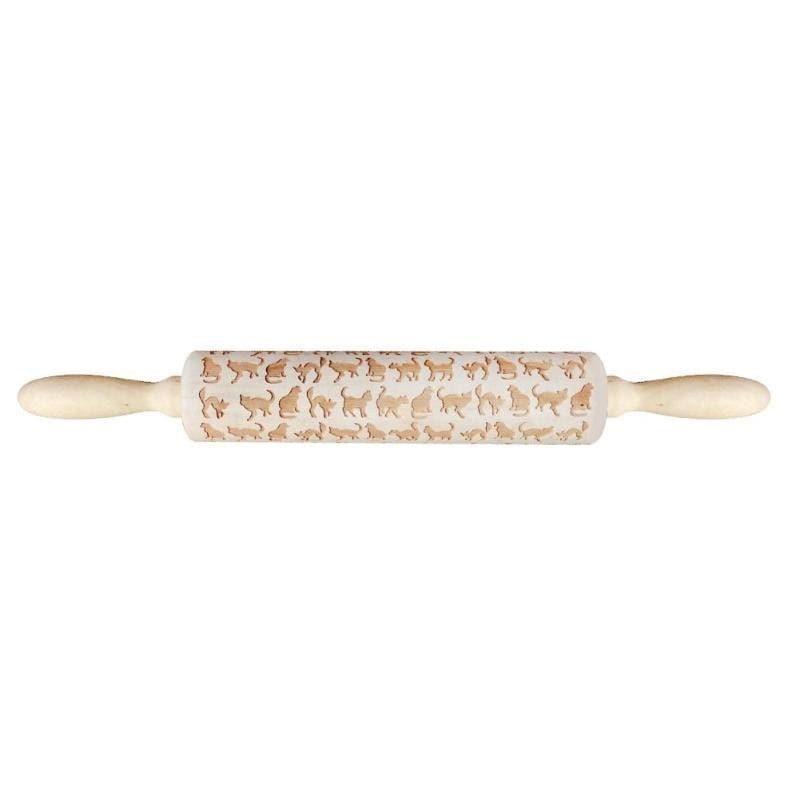 Engraved Pine Wood Rolling Pin with Cute Cat Patterns, 350mm-Engraved Rolling Pin-6-Colydia