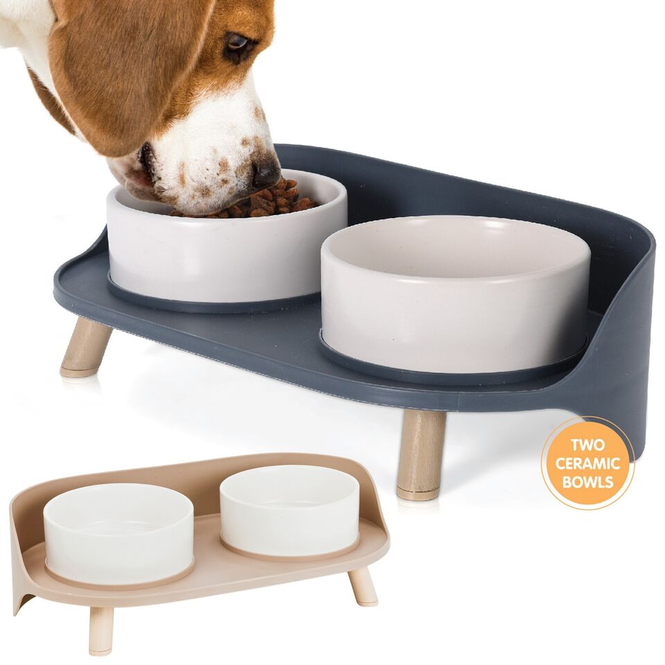 Elevated Essence Ergonomic Pet Dining Station-Pet Dining Station-Dark Grey Base + Black and White Bowl (3 heights)-1-Colydia