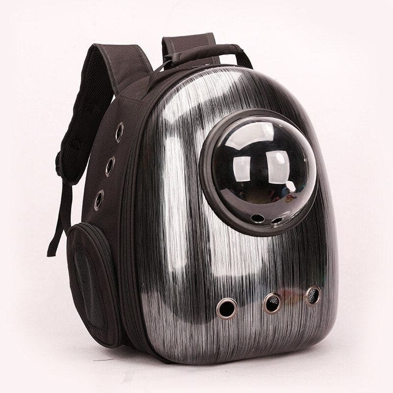 Bubble Porthole Cat Backpack with Air Vents – Space Travel Design-Pet Carrier Backpack-Brushed Steel-8-Colydia