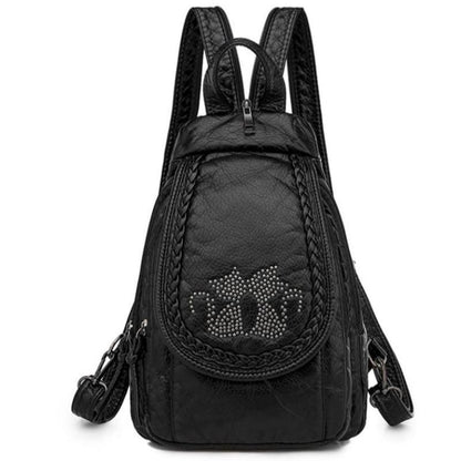 Women's Genuine Leather Cat Backpack - Compact, Water-Resistant Design-Women's Cat-themed Leather Backpack-Black-1-Colydia