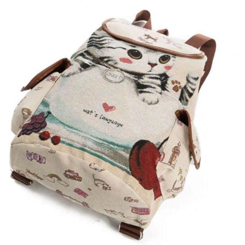 Cute Kitten Canvas Backpack with Drawstring and 20L Capacity-Cute Kitten Backpack-Kitten (39x11x28cm)-5-Colydia