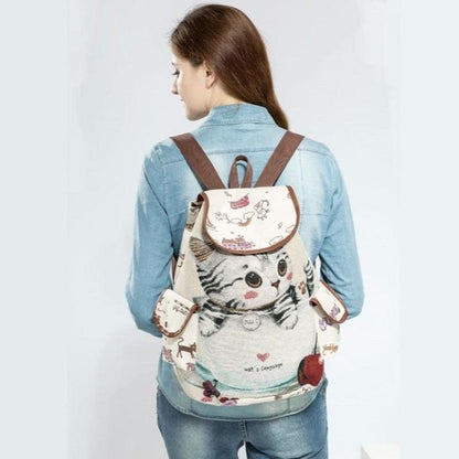 Cute Kitten Canvas Backpack with Drawstring and 20L Capacity-Cute Kitten Backpack-Kitten (39x11x28cm)-3-Colydia