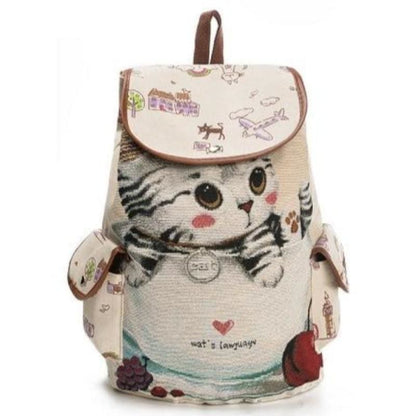 Cute Kitten Canvas Backpack with Drawstring and 20L Capacity-Cute Kitten Backpack-Kitten (39x11x28cm)-1-Colydia