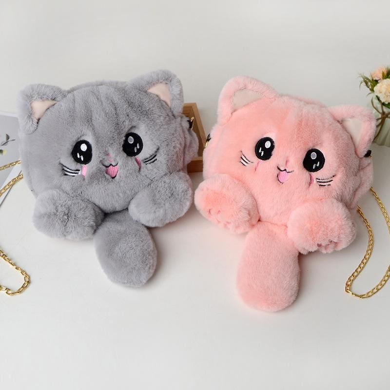 Cute Plush Cat Bag for Girls - Soft Denim, Multiple Compartments-Plush Cat Handbag-2-Colydia