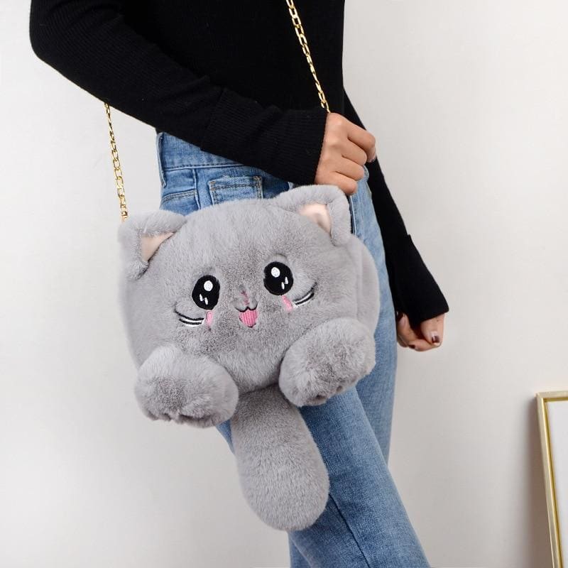 Cute Plush Cat Bag for Girls - Soft Denim, Multiple Compartments-Plush Cat Handbag-1-Colydia