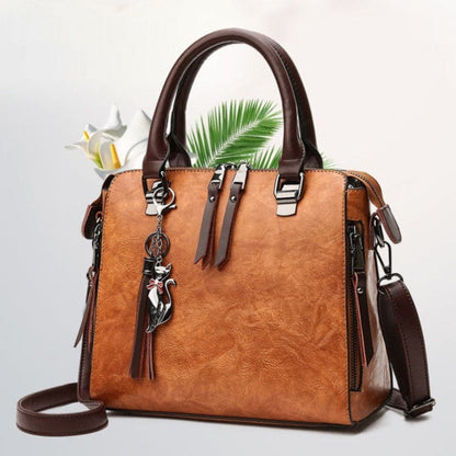 Elegant Vintage PU Leather Handbag with Cat Pendant Charm-Handbag-1-Colydia