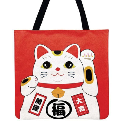 Extra-Large Linen Tote Bag with Cat Design – Spacious & Stylish-Tote Bag-Red-44x42cm-5-Colydia