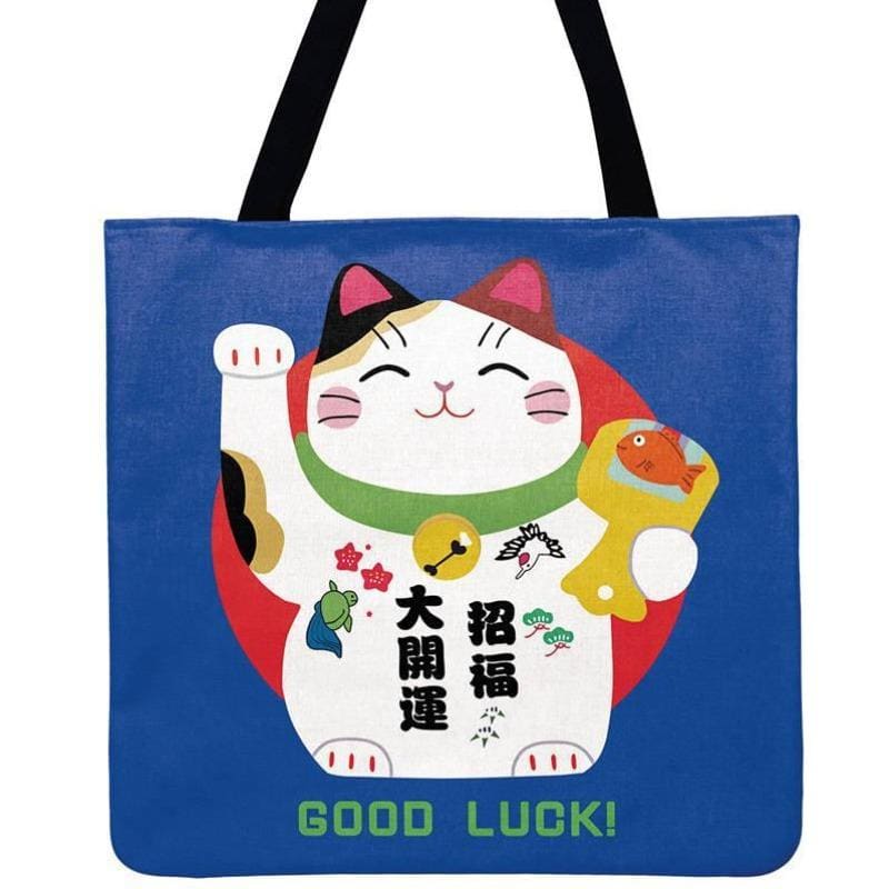 Extra-Large Linen Tote Bag with Cat Design – Spacious & Stylish-Tote Bag-Blue-44x42cm-4-Colydia