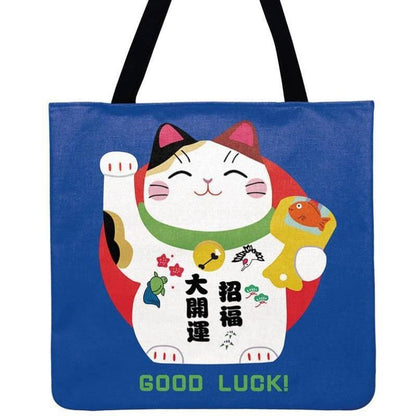 Extra-Large Linen Tote Bag with Cat Design – Spacious & Stylish-Tote Bag-Blue-44x42cm-4-Colydia