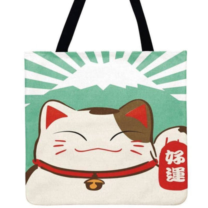 Extra-Large Linen Tote Bag with Cat Design – Spacious & Stylish-Tote Bag-Green-44x42cm-8-Colydia