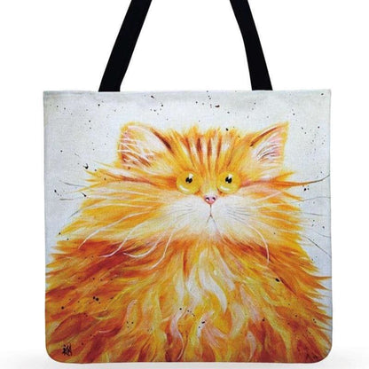 Linen Tote Bag with Adorable Fluffy Cat Design, Premium Style-Tote Bag-Ginger Cat-44x42cm-9-Colydia