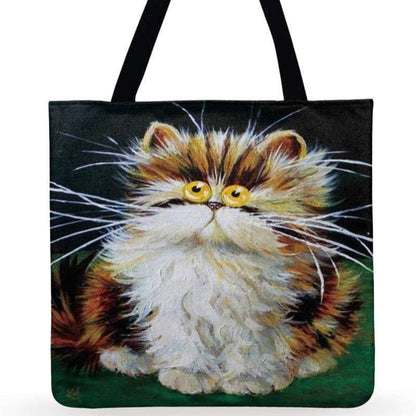 Linen Tote Bag with Adorable Fluffy Cat Design, Premium Style-Tote Bag-Curious Cat-44x42cm-7-Colydia