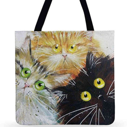 Linen Tote Bag with Adorable Fluffy Cat Design, Premium Style-Tote Bag-Mischievous Cats-44x42cm-5-Colydia