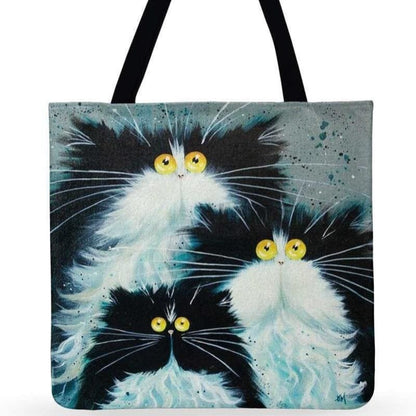 Linen Tote Bag with Adorable Fluffy Cat Design, Premium Style-Tote Bag-Family Cat-44x42cm-6-Colydia