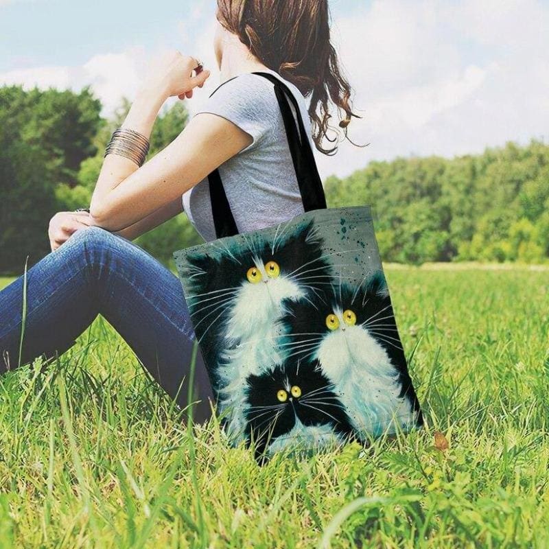 Linen Tote Bag with Adorable Fluffy Cat Design, Premium Style-Tote Bag-2-Colydia