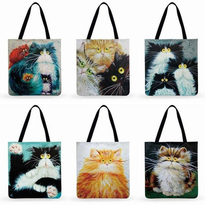 Linen Tote Bag with Adorable Fluffy Cat Design, Premium Style-Tote Bag-1-Colydia