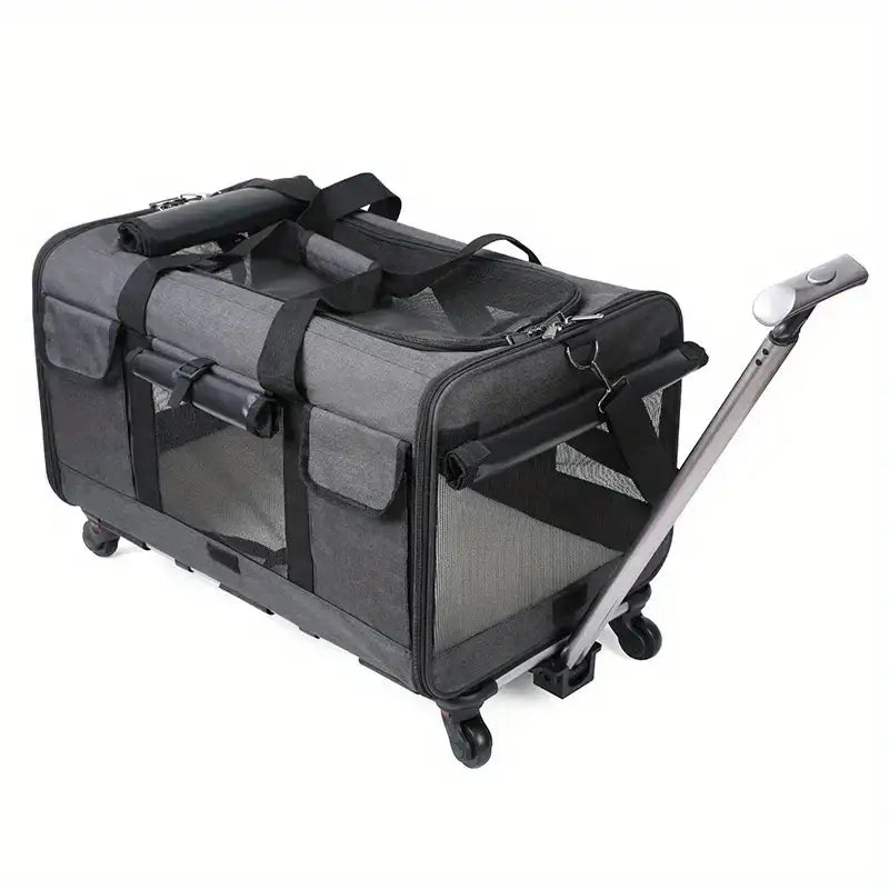 Airline-Approved Rolling Cat Carrier with 360° Wheels & Storage-Rolling Cat Carrier-Black-6-Colydia