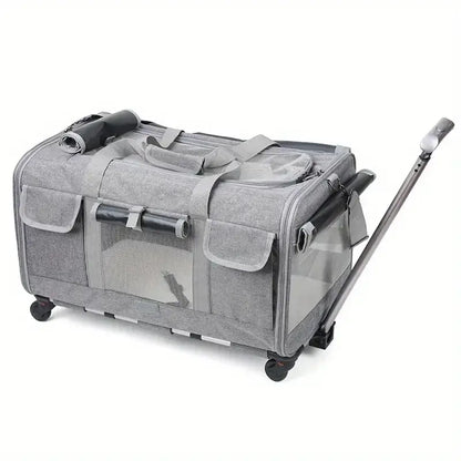 Airline-Approved Rolling Cat Carrier with 360° Wheels & Storage-Rolling Cat Carrier-Gray-8-Colydia