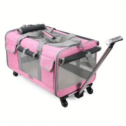 Airline-Approved Rolling Cat Carrier with 360° Wheels & Storage-Rolling Cat Carrier-Pink-7-Colydia