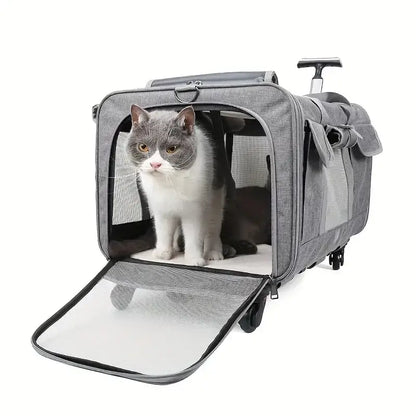 Airline-Approved Rolling Cat Carrier with 360° Wheels & Storage-Rolling Cat Carrier-3-Colydia