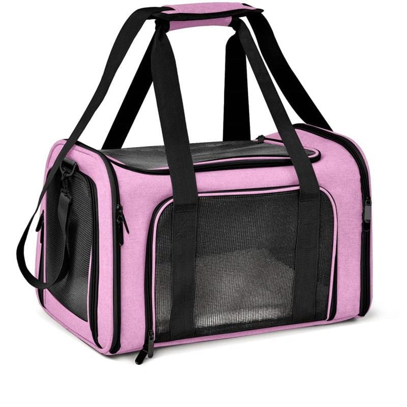 Airline-Approved Transparent Cat Carrier with Fleece Bed & Strap-Cat Carrier-Pink-43x28x28cm-1-Colydia