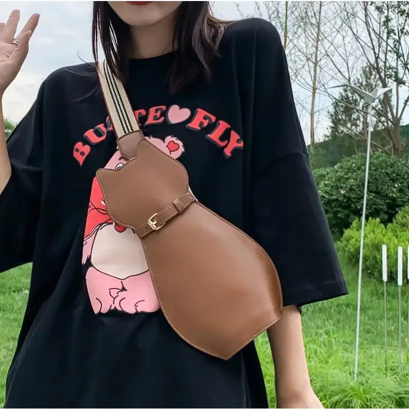 Faux Leather Cat-Shaped Shoulder Bag with Adjustable Strap-Faux Leather Cat-Shaped Shoulder Bag-Brown-15x5x34 cm-6-Colydia