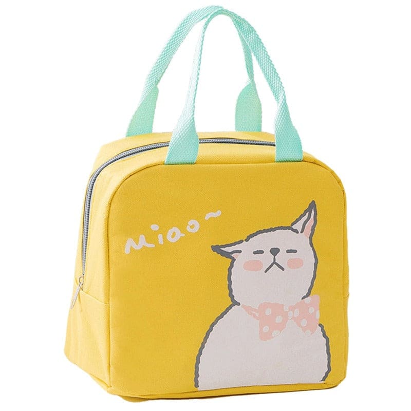 Cute Cat Pattern Insulated Lunch Bag for Picnic and School-Insulated Lunch Bag-Yellow-8-Colydia