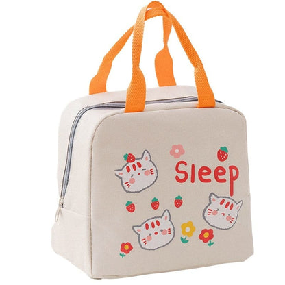 Cute Cat Pattern Insulated Lunch Bag for Picnic and School-Insulated Lunch Bag-Orange-10-Colydia