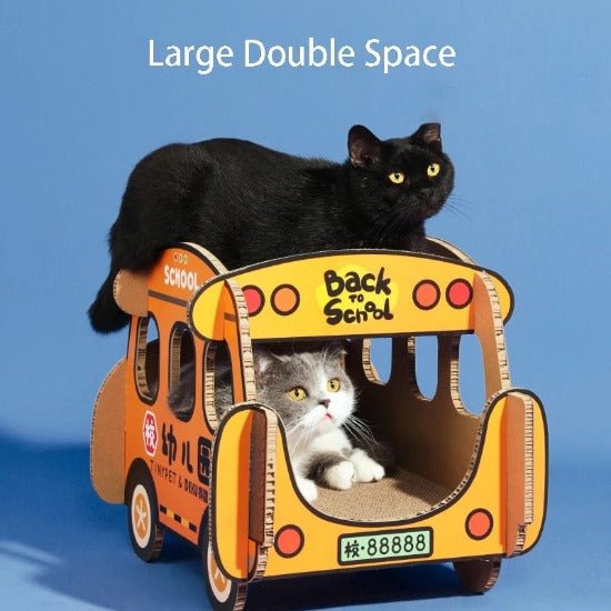 Double-Decker Cat Scratcher Bed with Removable Pads, Safari & School Bus-Cat Scratcher Bed-School Bus-9-Colydia