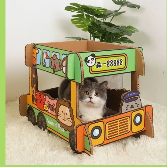 Double-Decker Cat Scratcher Bed with Removable Pads, Safari & School Bus-Cat Scratcher Bed-Safari Bus-5-Colydia